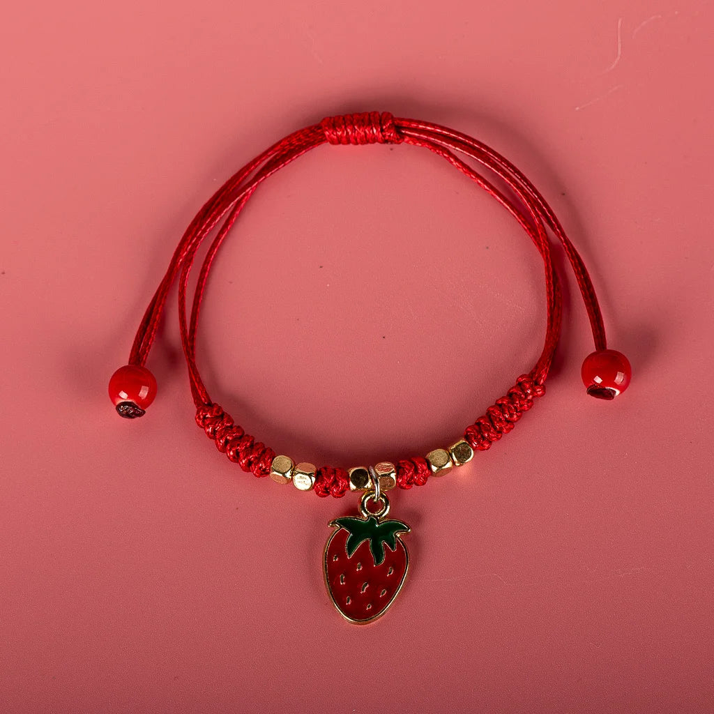 Strawberry Cherry Cartoon Fruit Alloy Hand Knitted Bracelet