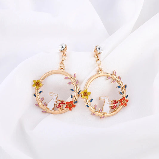 Cute and Sweet Rabbit and Mushroom Design Earrings