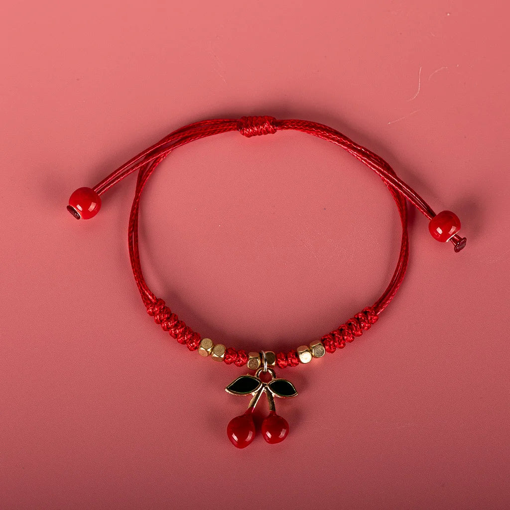 Strawberry Cherry Cartoon Fruit Alloy Hand Knitted Bracelet