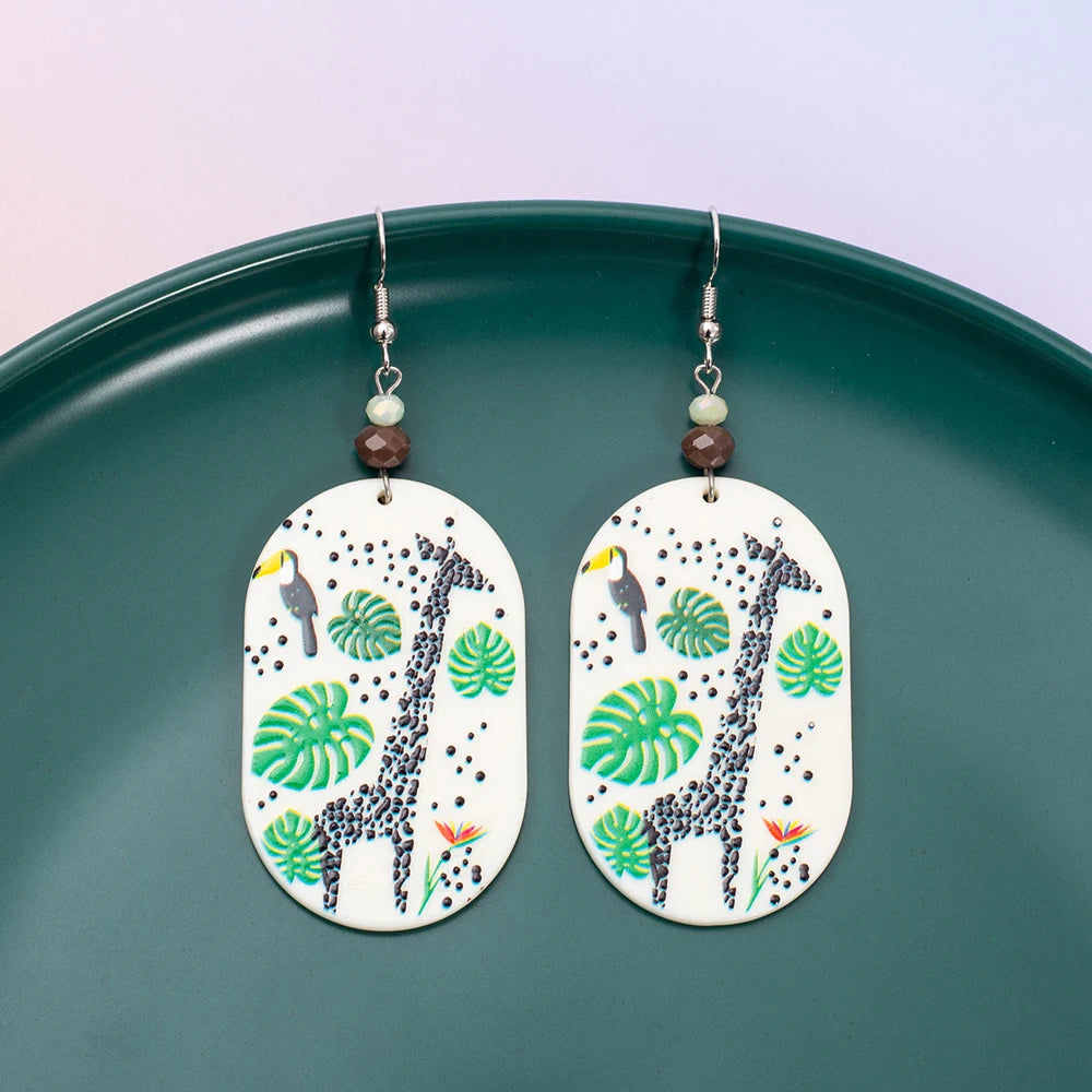 Fashion Grassland Casual Vacation Style Toucan Giraffe Acrylic Elegant Earrings