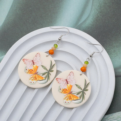 Fashion Geometric Circular Printed Acrylic Butterfly Earrings