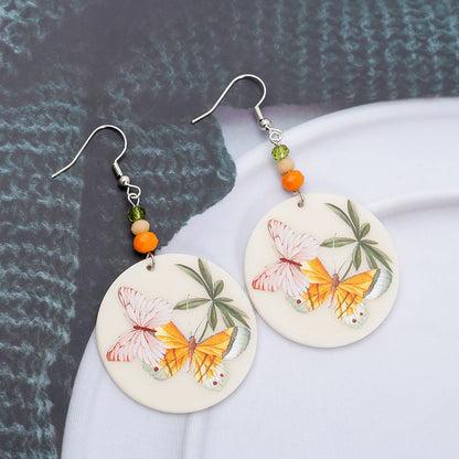 Fashion Geometric Circular Printed Acrylic Butterfly Earrings