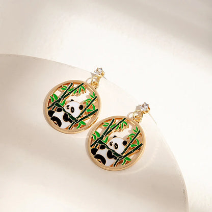 Cute Panda Bamboo Earrings