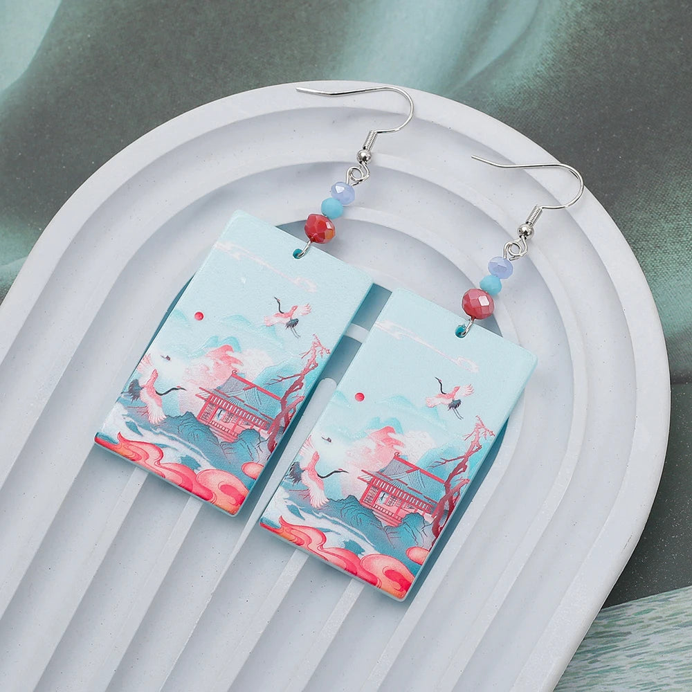 Fashion Fairyland Style Crane Pattern Acrylic Earrings