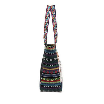 Ethnic Style Shoulder Bag, Canvas Embroidery Elephant Office Handbag Casual Travel Storage Tote Bag