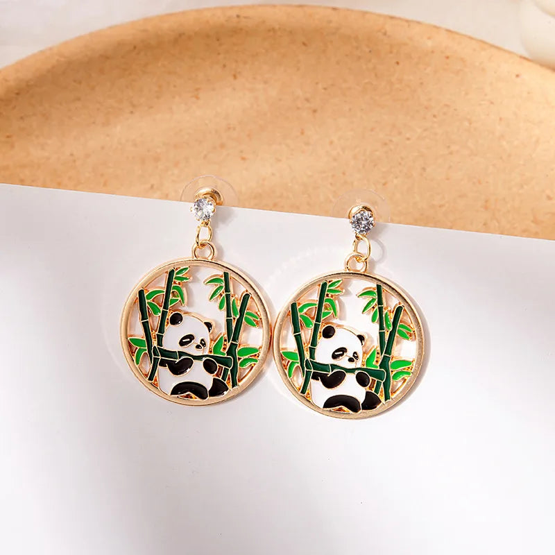 Cute Panda Bamboo Earrings