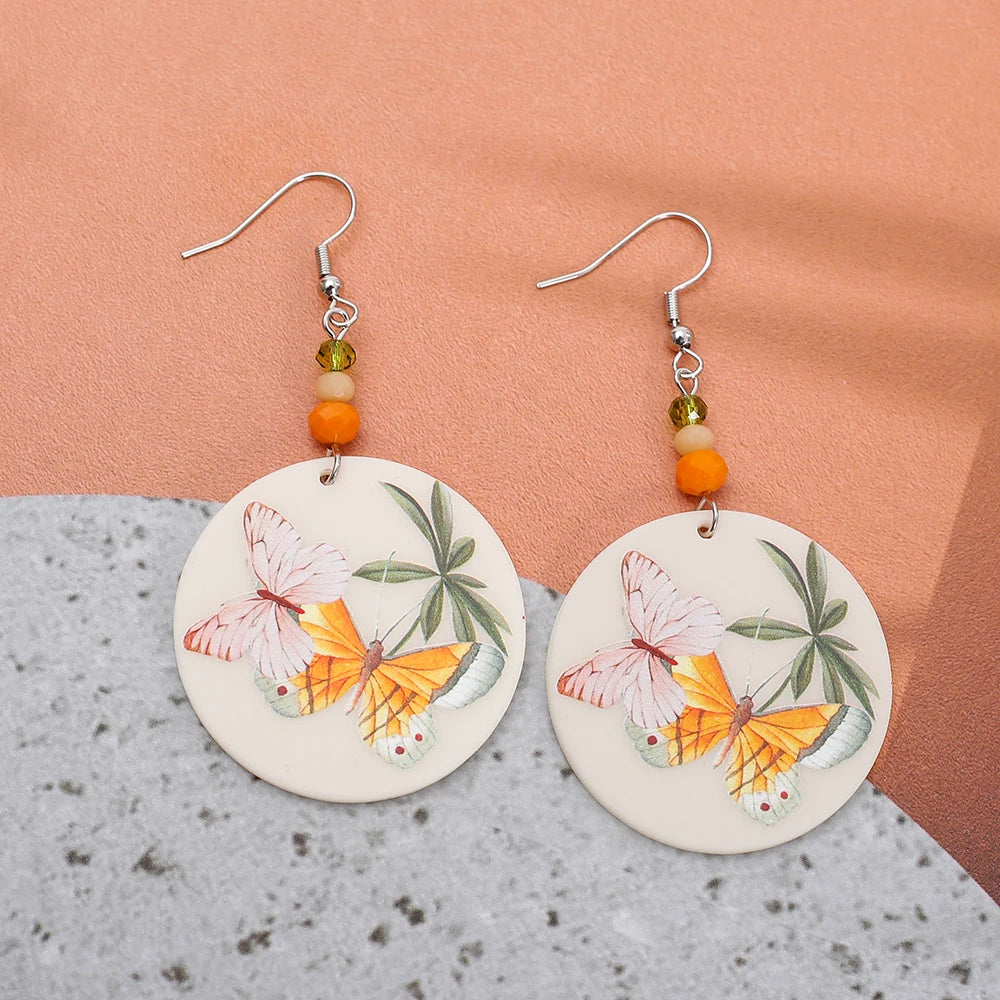 Fashion Geometric Circular Printed Acrylic Butterfly Earrings