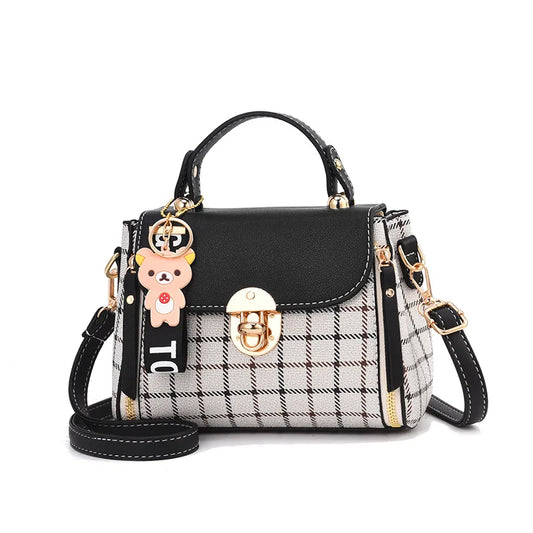 Plaid Pattern Handbag Women's Buckle Decor Flap Purse