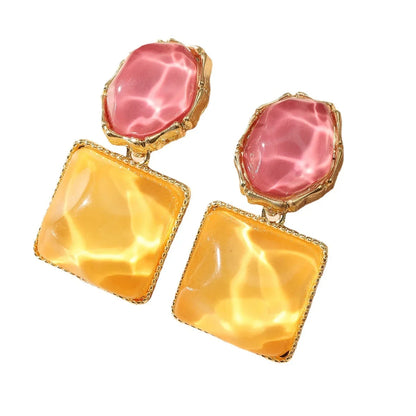 Trendy Colourful Stone Resin Square Stud Earrings