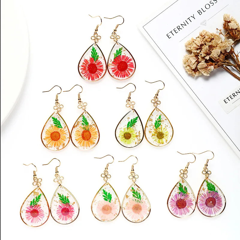 Creative Real dried Flower Drop Earrings