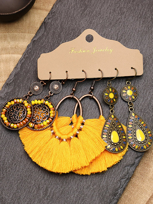 3pcs flower tassel geometric women's earring sets