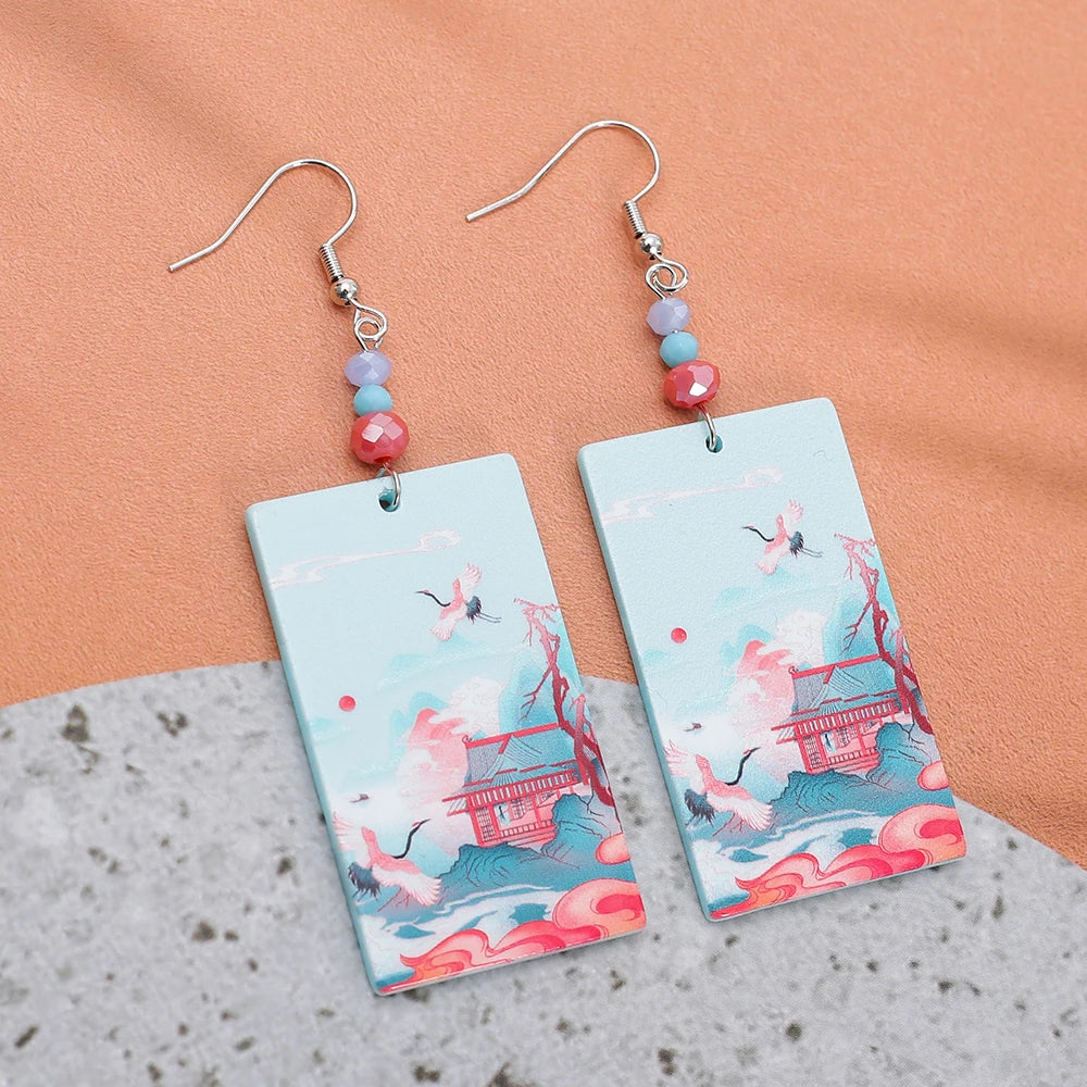 Fashion Fairyland Style Crane Pattern Acrylic Earrings