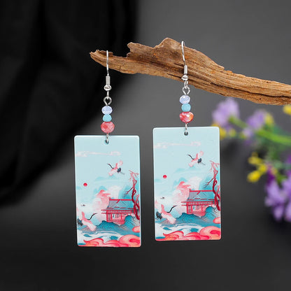 Fashion Fairyland Style Crane Pattern Acrylic Earrings