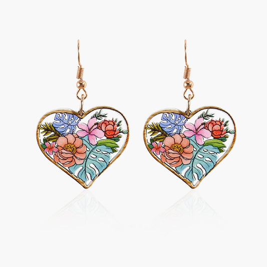 Heart Earrings Vintage Flower Dangle Pendants earring