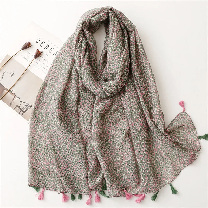 Floral Tassel Shawl Scarf