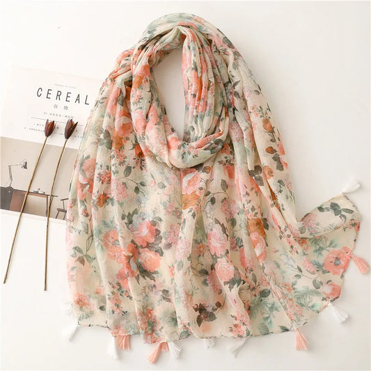 Floral Tassel Shawl Scarf