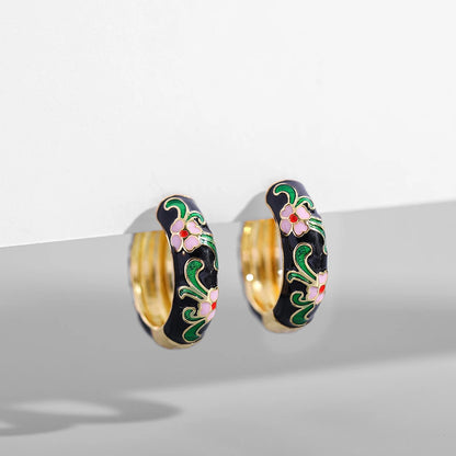 Bohemia Colorful Enamel Flower Small Hoop Earrings