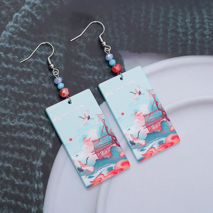 Fashion Fairyland Style Crane Pattern Acrylic Earrings