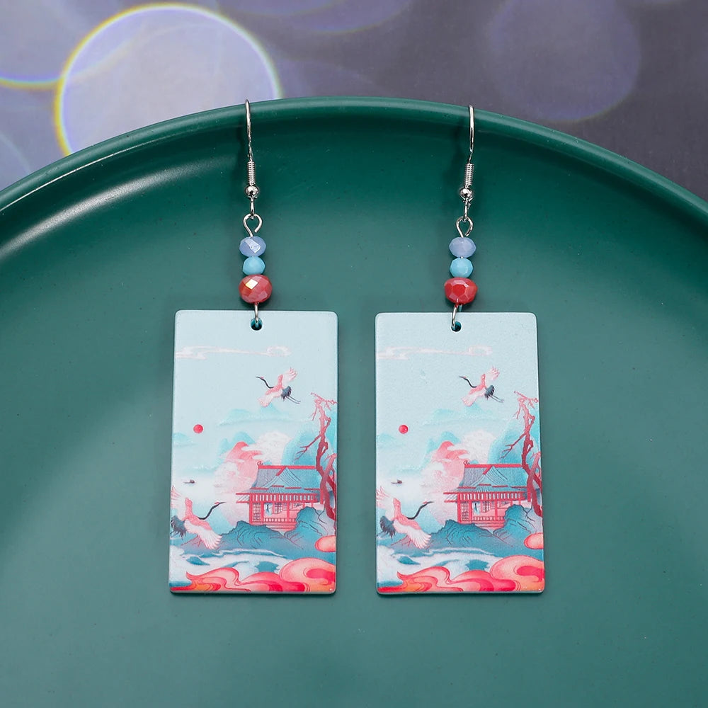 Fashion Fairyland Style Crane Pattern Acrylic Earrings