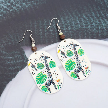 Fashion Grassland Casual Vacation Style Toucan Giraffe Acrylic Elegant Earrings