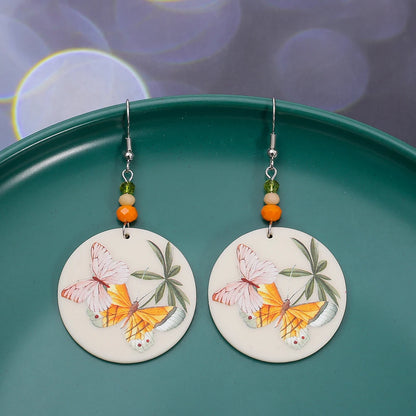 Fashion Geometric Circular Printed Acrylic Butterfly Earrings