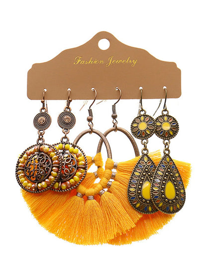 3pcs flower tassel geometric women's earring sets