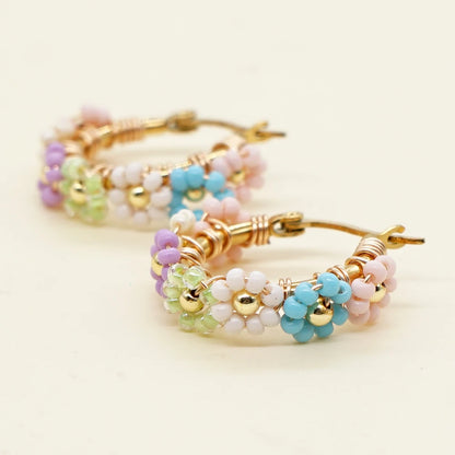 Daisy Beaded Handmade Hoop Earrings